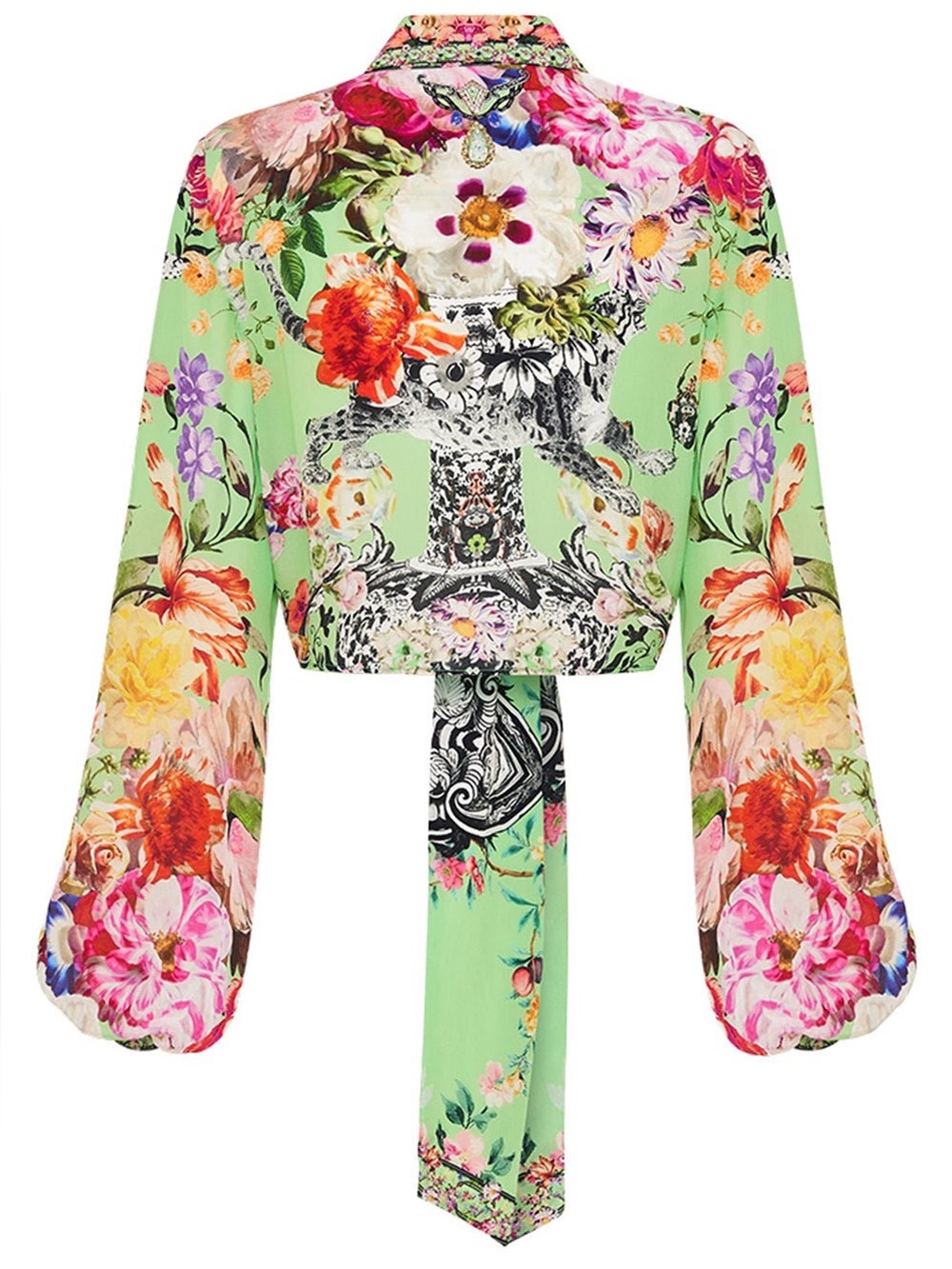 CAMILLA Porcelain Dream Print Tie Front Silk
Crepe Crop Shirt In Green Size L - Picture 2 of 9